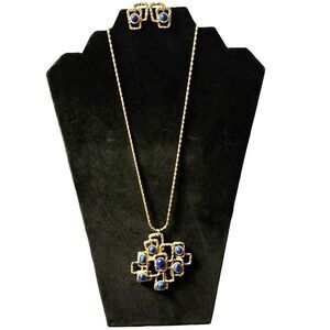 Necklace – Vintage 1970s Sarah Coventry Blue Cabochon Set
